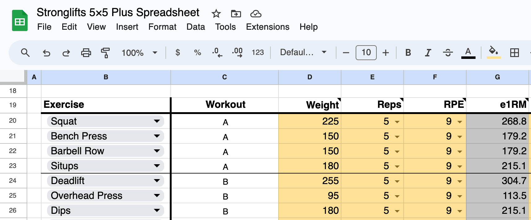 Estimated one rep max calculated