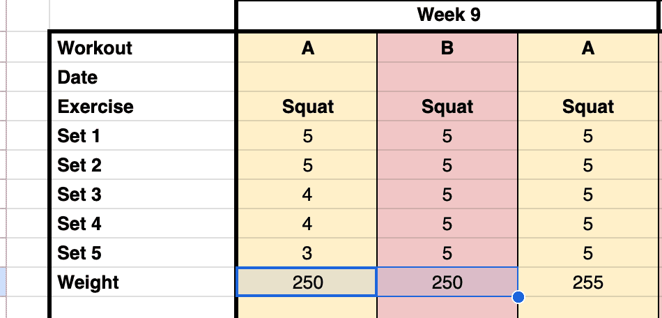 Stronglifts 5x5 Spreadsheet automated weight calculations